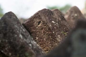 Close up basalt andesite column stone in megalithic site, Gunung Padang, Cianjur, Indonesia