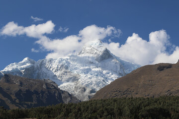 The beautiful view of Huascaran mountain in Peru