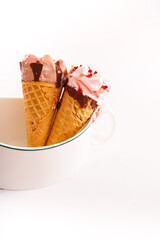 Ice cream in a white ceramic cup