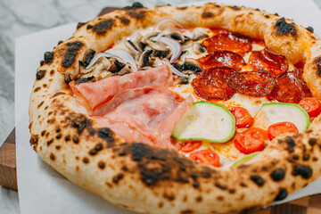 hot italian pizza on marble table