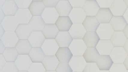 Abstract geometric background of extruded grey hexagons, 3D render illustration