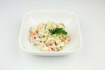A bowl of food on a plate