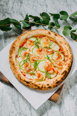 hot italian pizza on marble table