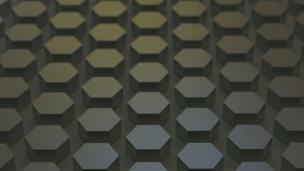 Abstract geometric background of extruded metal hexagons, 3D render illustration