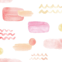 Watercolor pattern of abstract aesthetic forms, brush strokes. Elements of hand painted pastel colors, natural forms isolated on white. Perfect for cards and wedding invitations