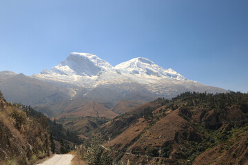 The beautiful view of Huascaran mountain in Peru