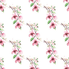 Obraz na płótnie Canvas Seamless background, floral pattern with watercolor flowers. Repeat fabric wallpaper print texture. Perfectly for wrapped paper, backdrop, frame or border. 