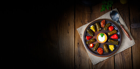Yaprak Sarması - rustic vine leaves filled with rice