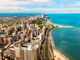 Cityscape of Chicago and Lake Michigan from 360 Chicago Observation Deck