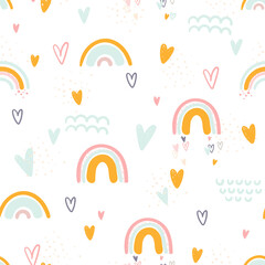 Vector pattern with rainbow and hearts. Vector seamless pattern. Perfect for fabric, wallpaper, textile, wrapping paper or nursery decor	