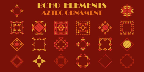 Obraz na płótnie Canvas Set: Aztec elements. Geometry. Design with manual hatching. Textile. Ethnic boho ornament. Vector illustration for web design or print.
