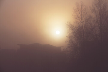 Fototapeta na wymiar hazy winter sunrise