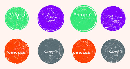 Grunge post Stamps Collection, Circles. Banners, Insignias , Logos, Icons, Labels and Badges Set . vector distress textures.blank shapes.