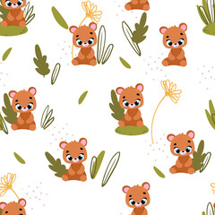 Vector pattern with cute animals. Vector seamless pattern. Perfect for fabric, wallpaper, textile, wrapping paper or nursery decor