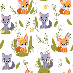 Vector pattern with cute animals. Vector seamless pattern. Perfect for fabric, wallpaper, textile, wrapping paper or nursery decor