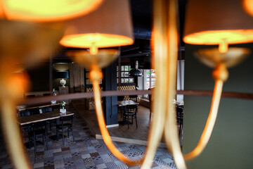 Vintage wooden loft interior of coffee restaurant.
