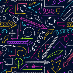 Arrows doodle pattern. Sketch. Scribbles. Quirky. Simple backdrop. Arrows pattern background. Up, down, left, right arrows background.