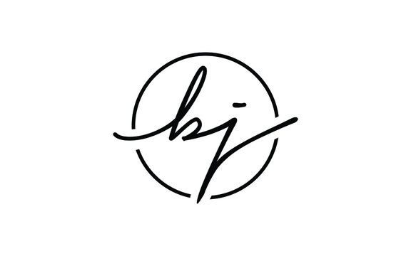bj or jb Cursive Letter Initial Logo Design, Vector Template