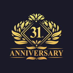 31 years Anniversary Logo, Luxury floral golden 31st anniversary logo.