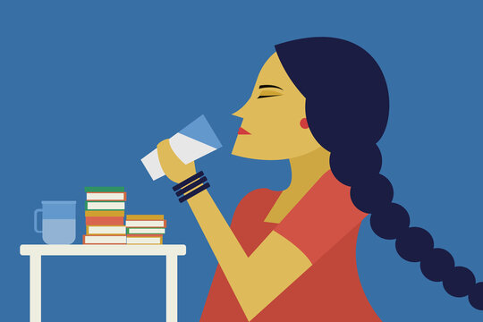 Illustration of a girl drinking a glass of milk