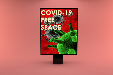 Coronavirus free concept. Advertising billboards 3d rendering. 3d illustration