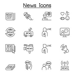 News icons set in thin line style