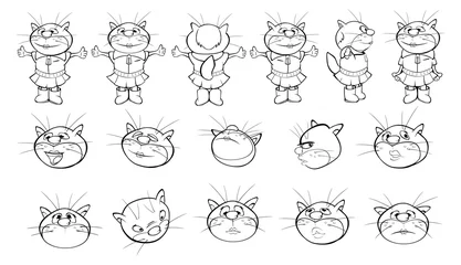 Poster Vectorillustratie van een Cute Cartoon karakter kat voor je ontwerp en computerspel. Kleurboek overzichtsset © liusa