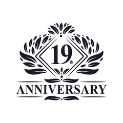 19 years Anniversary Logo, Luxury floral 19th anniversary logo.