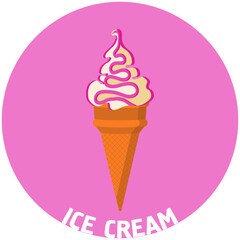 Ice cream in a waffle cup. Ice-cream cone of different taste with  toppings. Summer dessert. Vector illustration