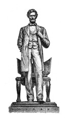 Lincoln abraham abe chicago statue / Antique engraved illustration from Brockhaus Konversations-Lexikon 1908