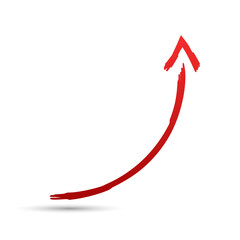 Red curved arrow sign, symbol and icon for business or website button decoration in isolated light background. Vector illustration