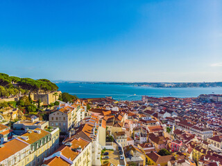 panoramic view of lisbon portugal - obrazy, fototapety, plakaty