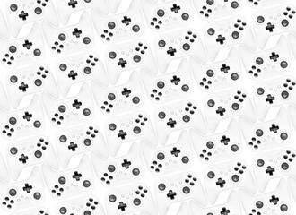 Seamless background from game controllers in bright colors. For packaging gamepads, wallpapers, printing booklets or covers on the theme of home-based computer entertainment.