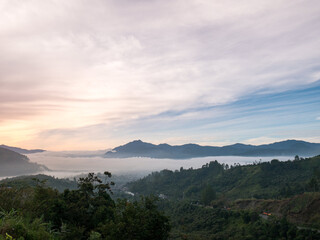Lake Covered with Cloud View from High Hill. Location in Lake Lut Tawar Takengon, Aceh, Indonesia