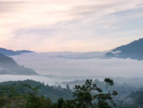 Lake Covered with Cloud View from High Hill. Location in Lake Lut Tawar Takengon, Aceh, Indonesia