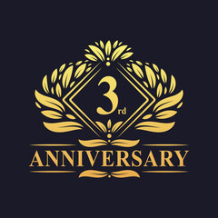 3 years Anniversary Logo, Luxury floral golden 3rd anniversary logo.