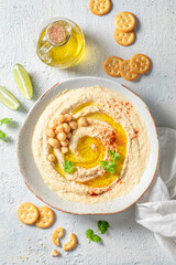 Delicious hummus made of fresh chickpeas and oil