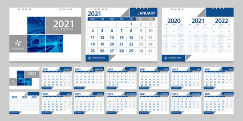 Calendar 2021, calendar 2022, 2020 week start Monday corporate design template vector.