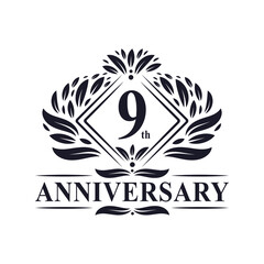 9 years Anniversary Logo, Luxury floral 9th anniversary logo.