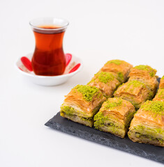 Turkish sweet baklava on plate.