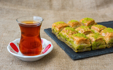 Turkish sweet baklava on plate.