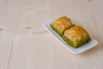 Turkish sweet baklava with plate