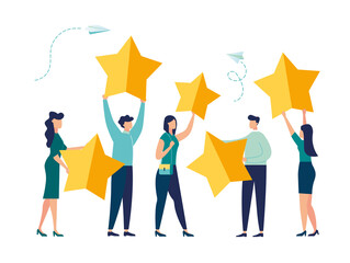 Vector illustration, Customer reviews rating, Different people give a review rating and feedback, Support for business satisfaction.