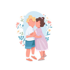 Hugging kids flat concept vector illustration