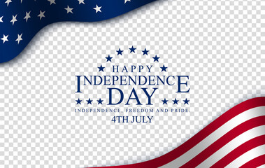 Happy 4th July Independence day, vector illustration. American flag with a logo on a transparent background. Copy space for your text. Symbol of independence and freedom. Holiday and sales concept.