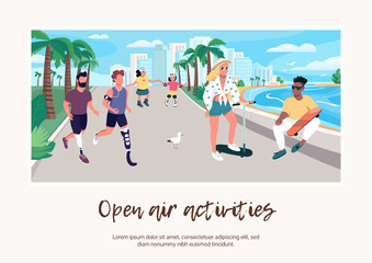 Open air activities banner flat vector template