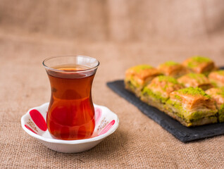 Turkish sweet baklava on plate.