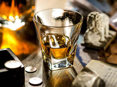 Dram of whisky on the table