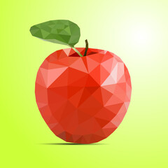 Low poly vector red apple on a green background