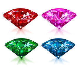 A set of multi-colored diamonds isolated on a white background. Vector.